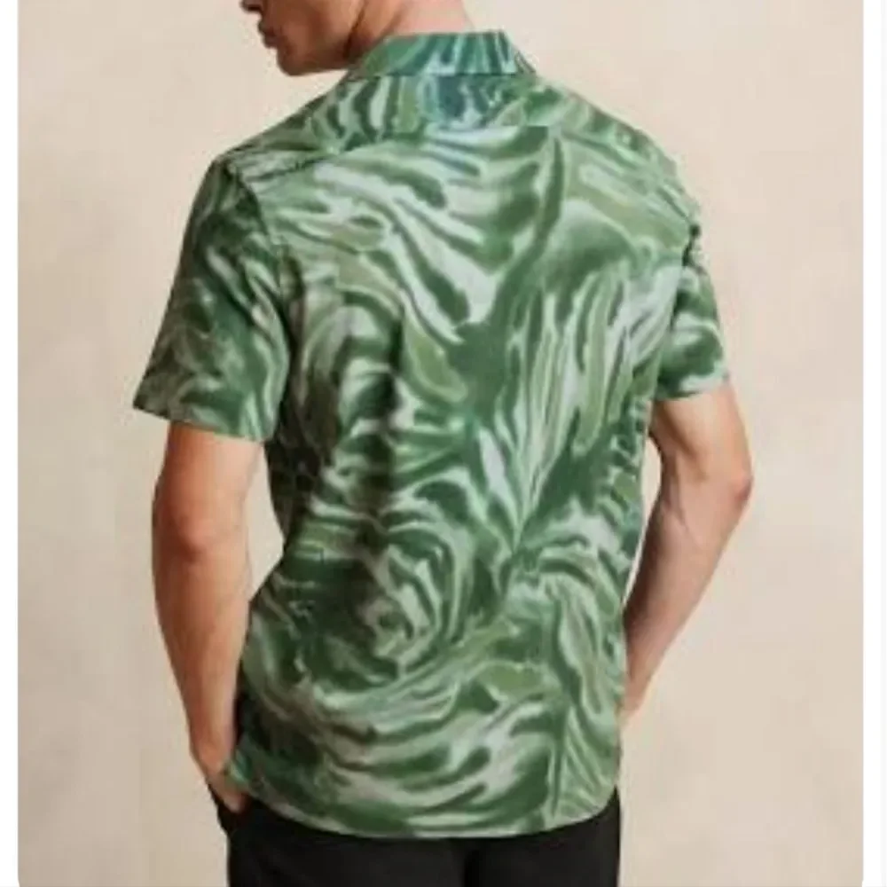 Banana Republic NWT Men Tie‎ Dye Botanical Green Short Sleeve Button Up Shirt XL